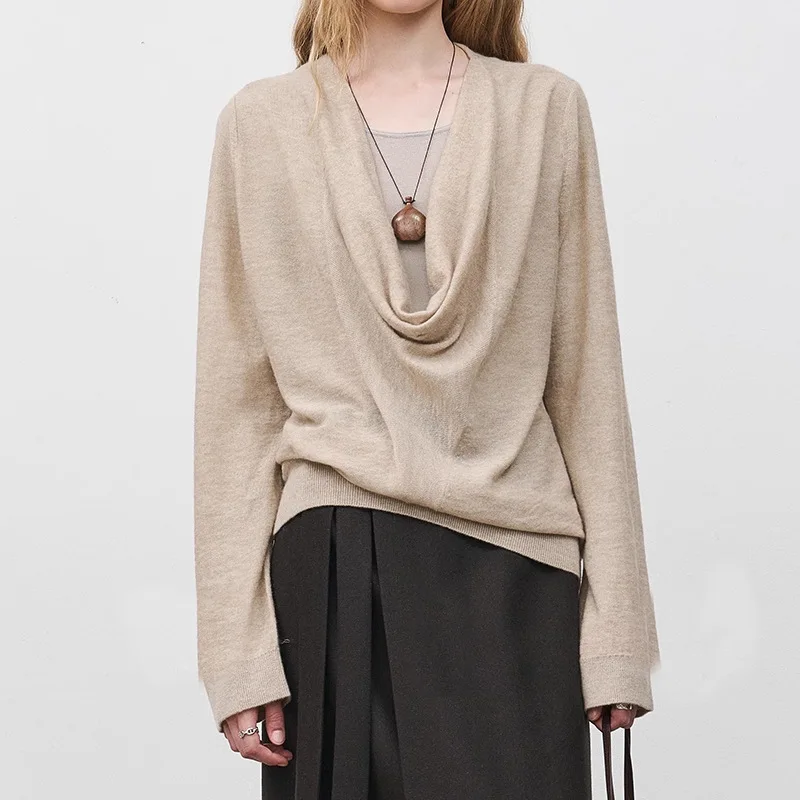 UMI MAO Lazy Top Femme Cloud Sensation Mulberry Silk Cashmere Wool Atmosphere V-neck Knitted Top Autumn Winter