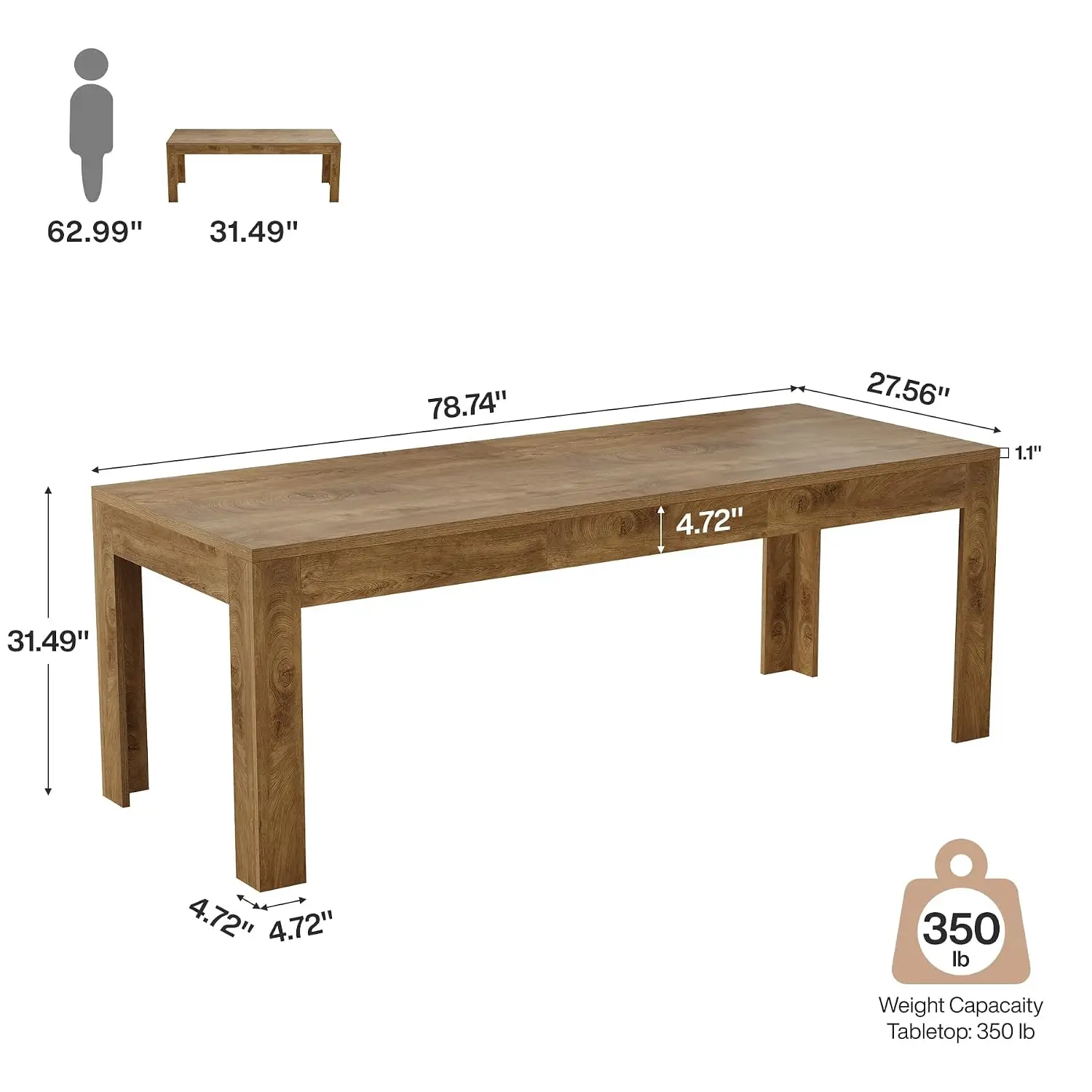 Extra Long 2-Person Computer Desk, Simple Large Study Writing Table Workstation for Home Office Bedroom, 78.7-Inch, Customized