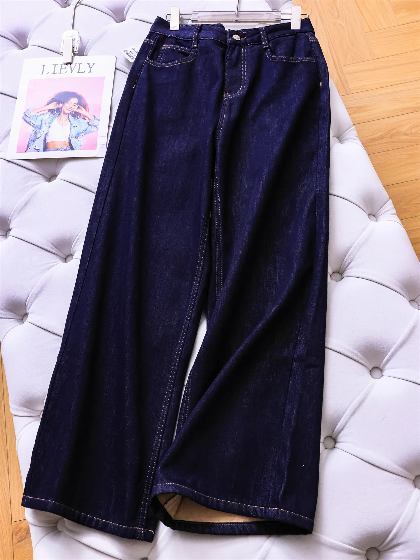 High Waist Fleece Lined Thick Denim Wide Leg Pants Comfortable Skin Friendly Lazy Style Women's Jeans M601 Winter Warm Cotton...