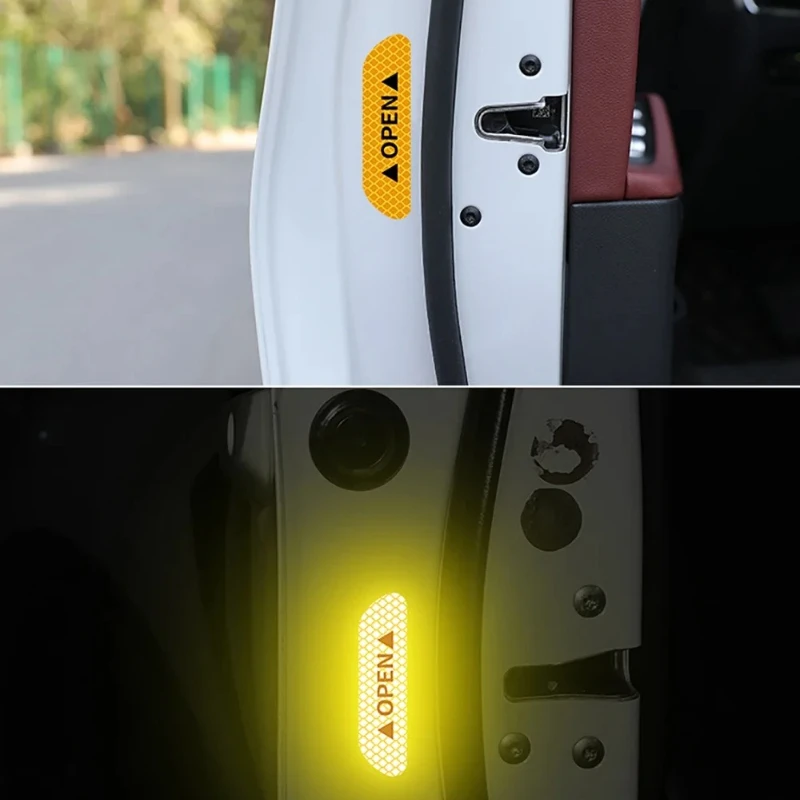 4PCS Car Safety Door Opening Warning Sticker Wear-resistant and Durable Reflective Sticker Car Exterior Protective Accessories