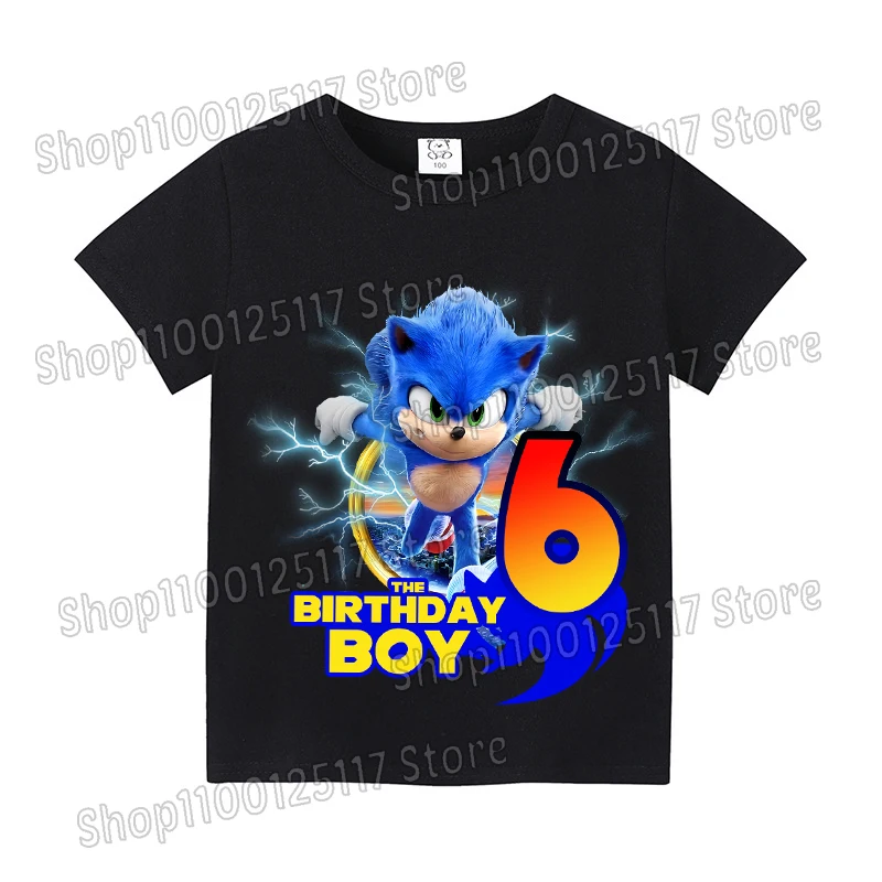 เสื้อยืดแขนสั้นลายโซนิค หมายเลข 1-9 เสื้อยืดพิมพ์ลายสำหรับเด็กผู้ชาย ของใช้ในงานวันเกิด เสื้อผ้าสีขาว สีดำ ผ้าฝ้าย ระบายอากาศได้ดี
