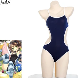 AniLV Japanese Student Spaghetti Strap Tight Leotard Bodysuit Swimsuit Costume One-piece Swimwear Uniform Lingerie Cosplay