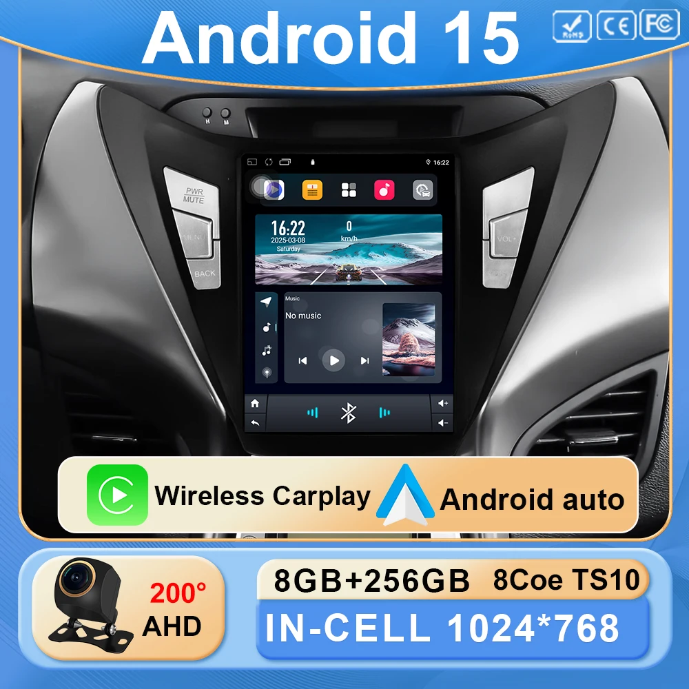 9.7 inch For Hyundai Elantra 5 JK GD MD UD 2011-2016 Android 15 Car Radio Multimedia Video Player Navigation GPS Stereo DSP WIFI