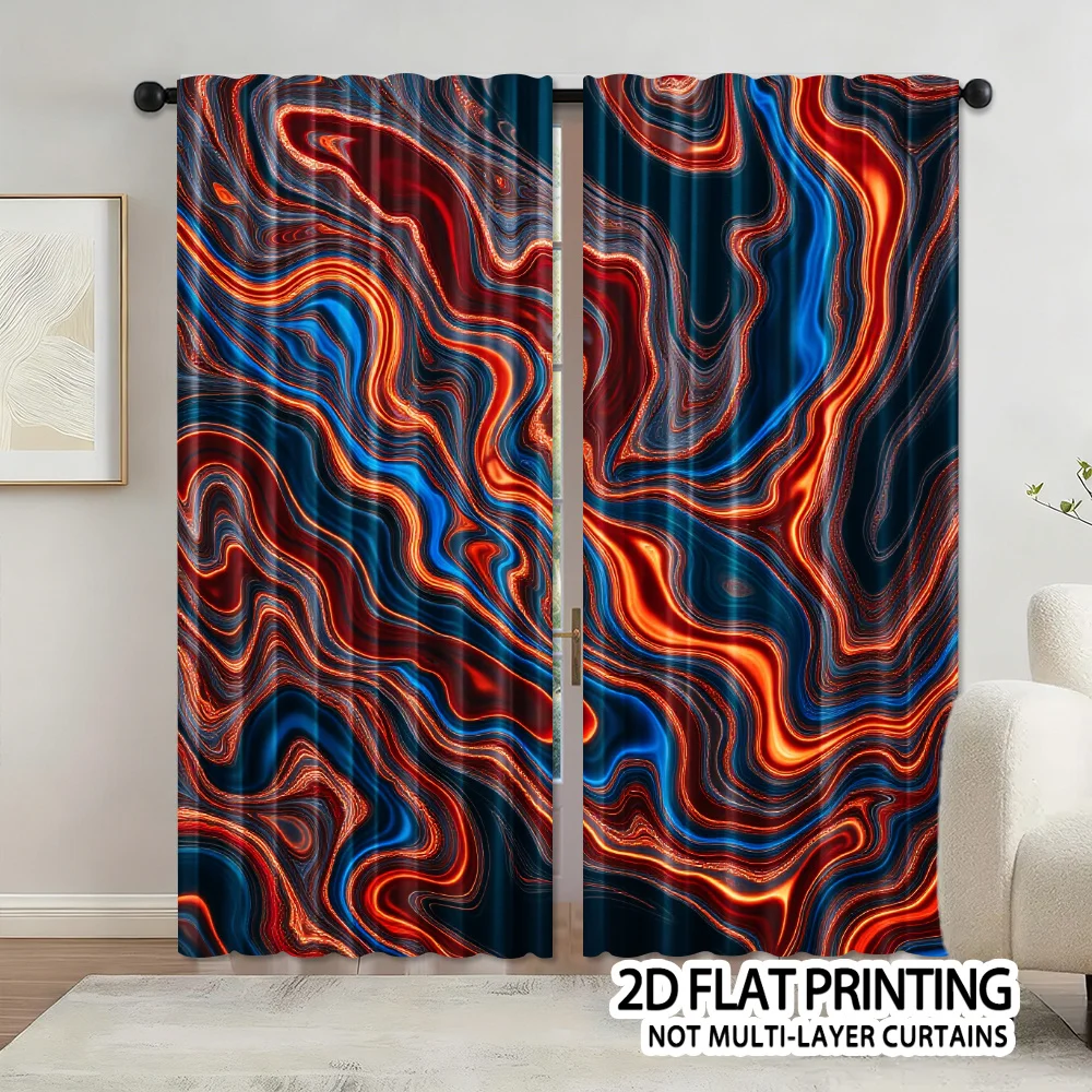 Abstract Red Blue Liquid Swirl Curtain, Modern Art Wave Pattern Drape, Colorful Fluid Design Window Treatment for Living Room