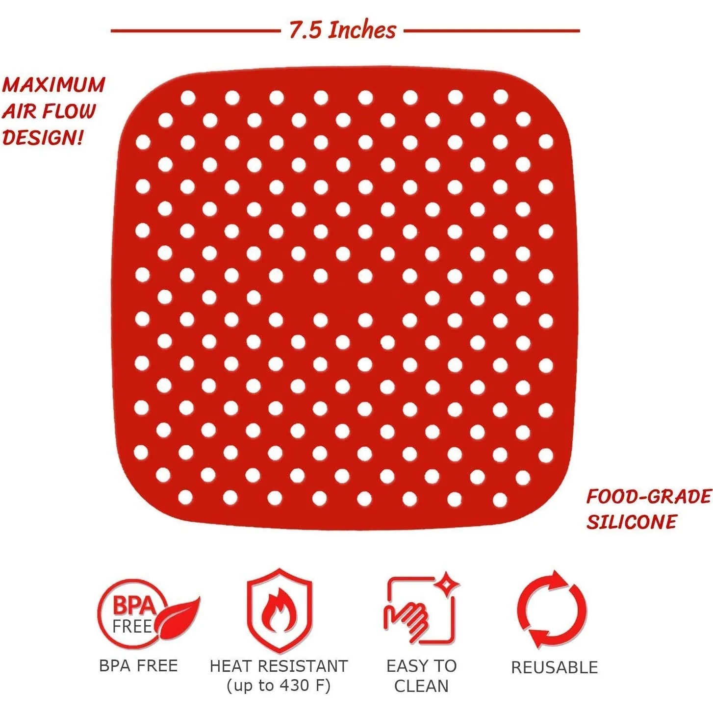 A09G-2 pacotes de forros reutilizáveis para fritadeira a ar, tapetes quadrados e antiaderentes para cesta de fritadeira a ar de silicone, acessórios para fritadeira a ar-7,5 polegadas