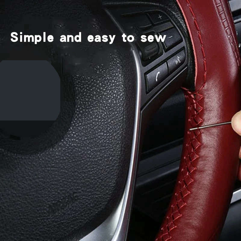 DIY Car Steering Wheel Cover Anti-Slip Embossing Leather Car Accessories Universal Braid Case diameter 37/38cm Universal Model