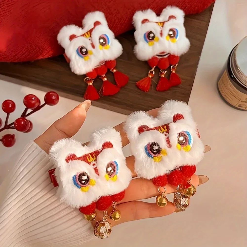 Pince à cheveux en peluche Lion tendance, accessoire de tête porte-bonheur du Nouvel An, accessoire pour enfants pour coiffure double chignon, Nouvel An Chinois