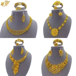 XUHUANG Luxury Flower Shape Gold Plated Necklace Sets For Women Wedding Dubai African Jewelry Set Indian Jewellery Gifts