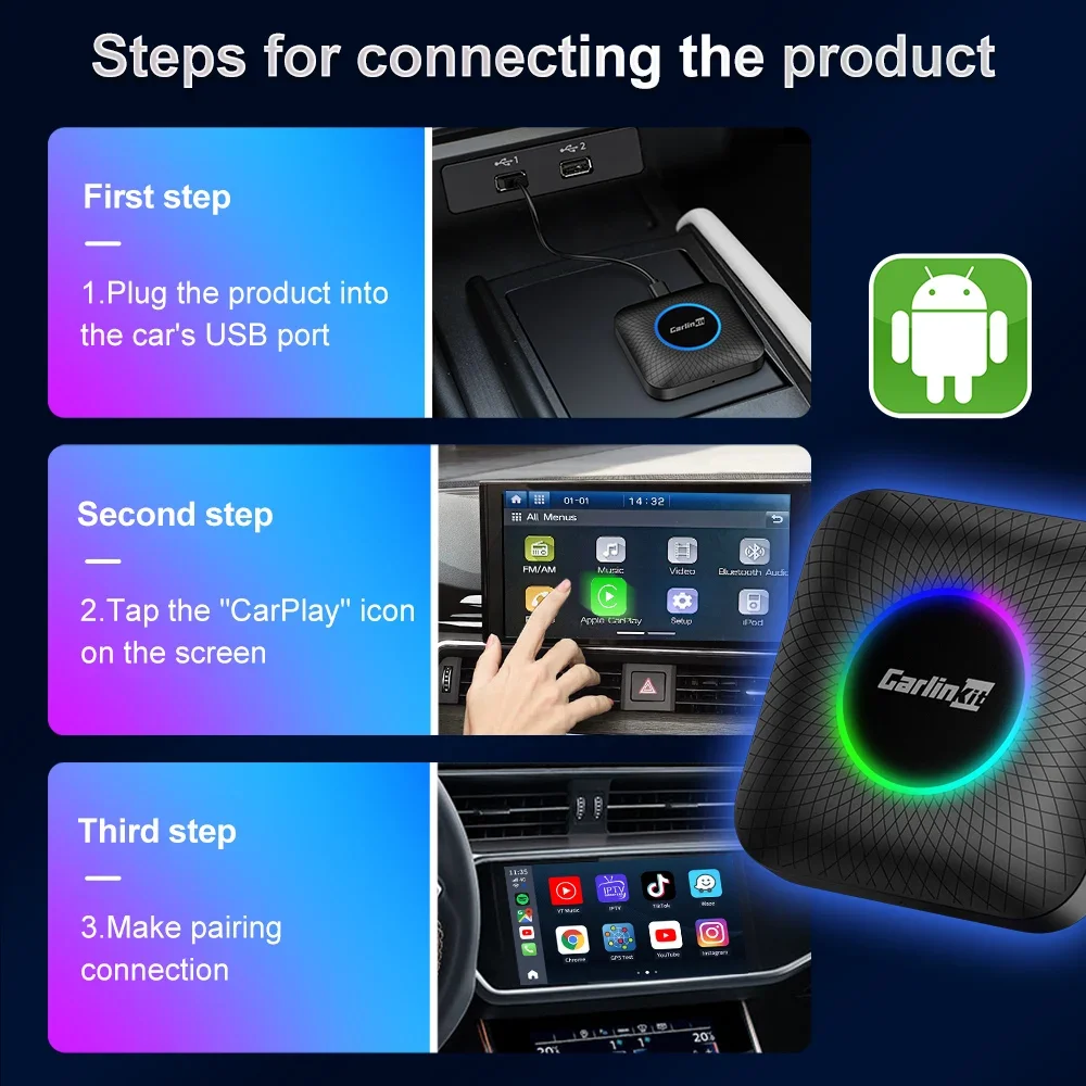 Carlinkit-Lecteur multimédia intelligent pour voiture, 4 Go + 64 Go, WiFi, mise à niveau automatique, récepteur Carplay, Android, AI Box Play