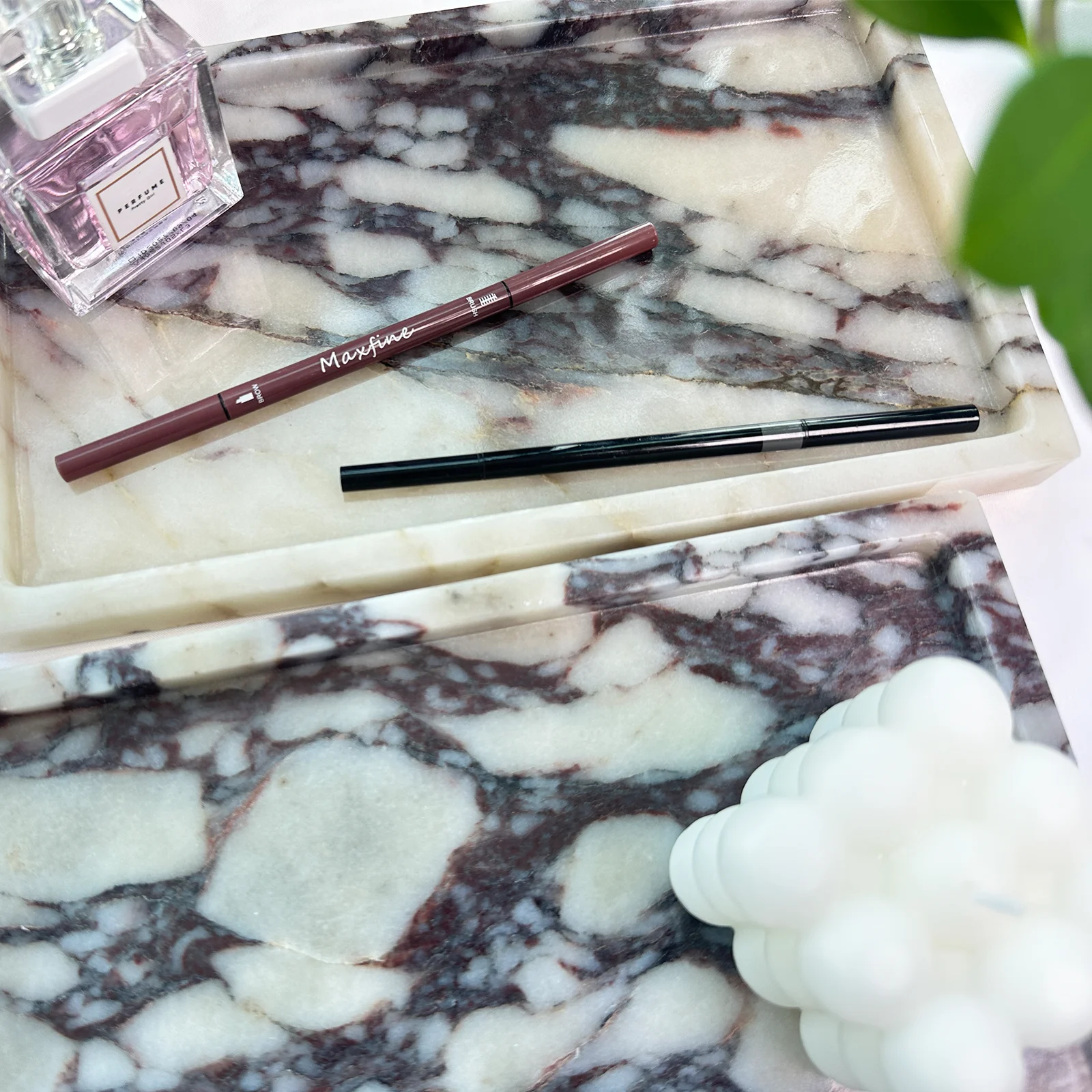 Natural Marble Vanity Tray Genuine Viola Marble Storage Tray for Bathroom/Kitchen/Dresser(Calacatta Viola, 10x6in)