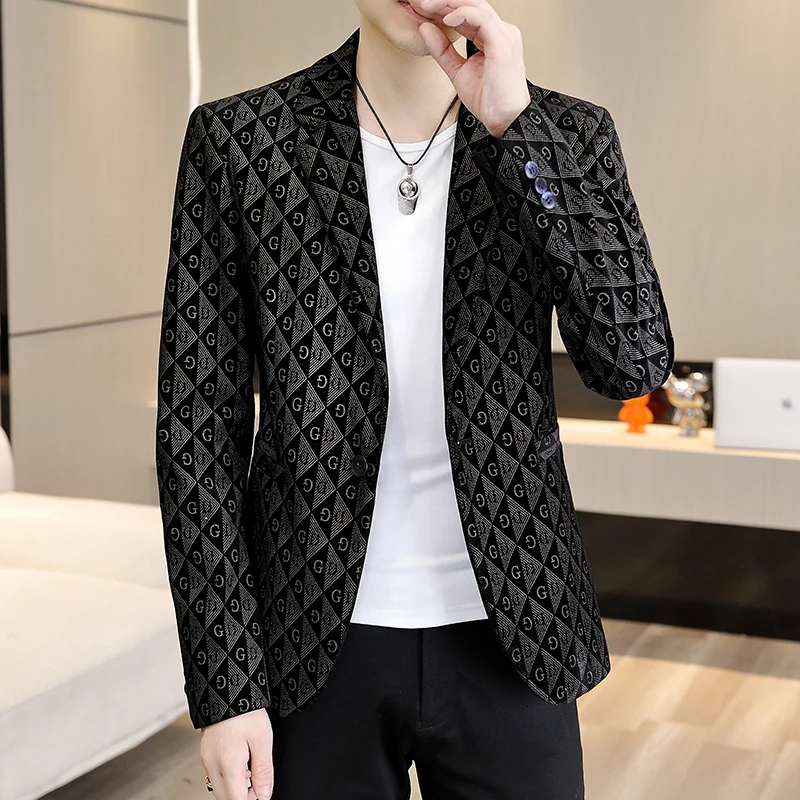 Blazer di marca giacche da uomo cappotti Casual bel Masculino abiti da lavoro stampa di lettere Blazer da uomo Hombre giacca da sposa