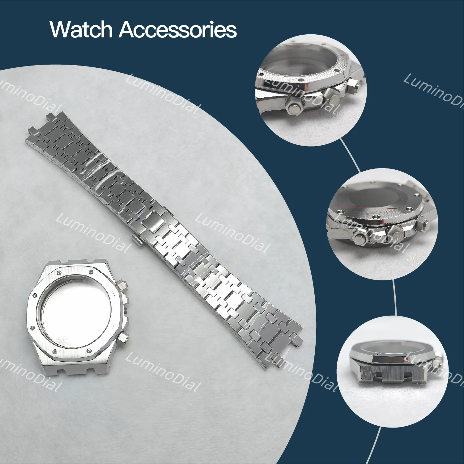 

Men's watch accessories 42.5mm VK63 Case Bracelet Sapphire Glass Waterproof for Royal oak Fit 31.8mm dial
