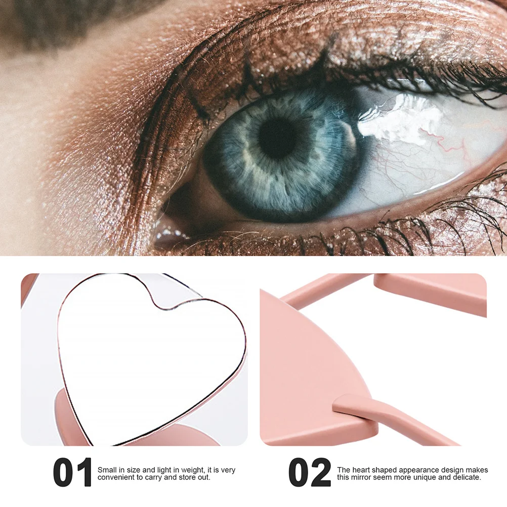

Heart Shaped Stainless Steel Eyelash Extension Mirror Small Lightweight Non Slip Handle Handheld Mirror for Lash Inspection
