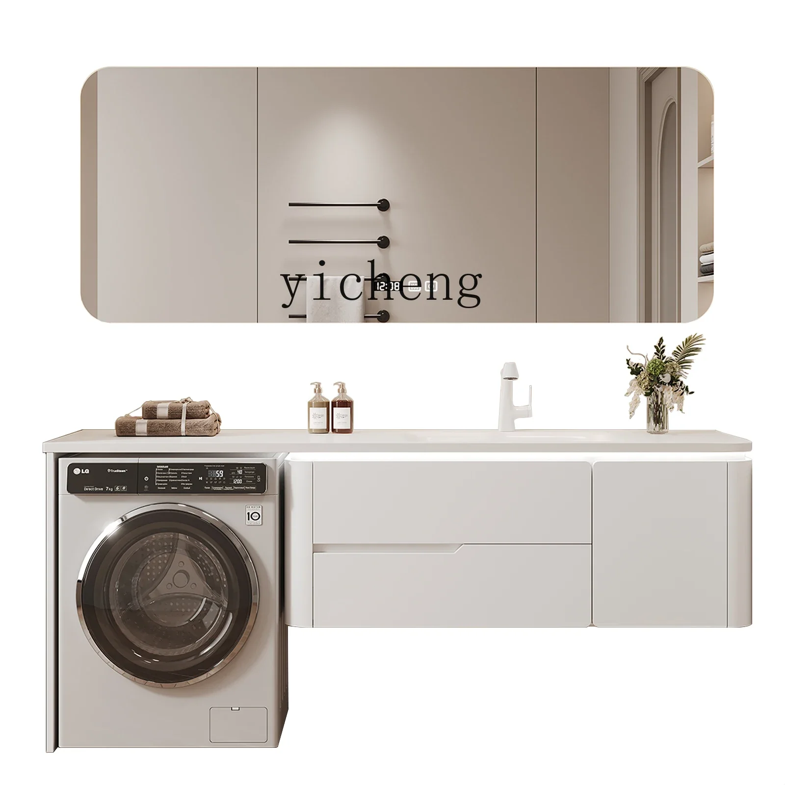 H11- modern rock slab hot bending integrated basin washing machine bathroom cabinet combination bathroom cabinet
