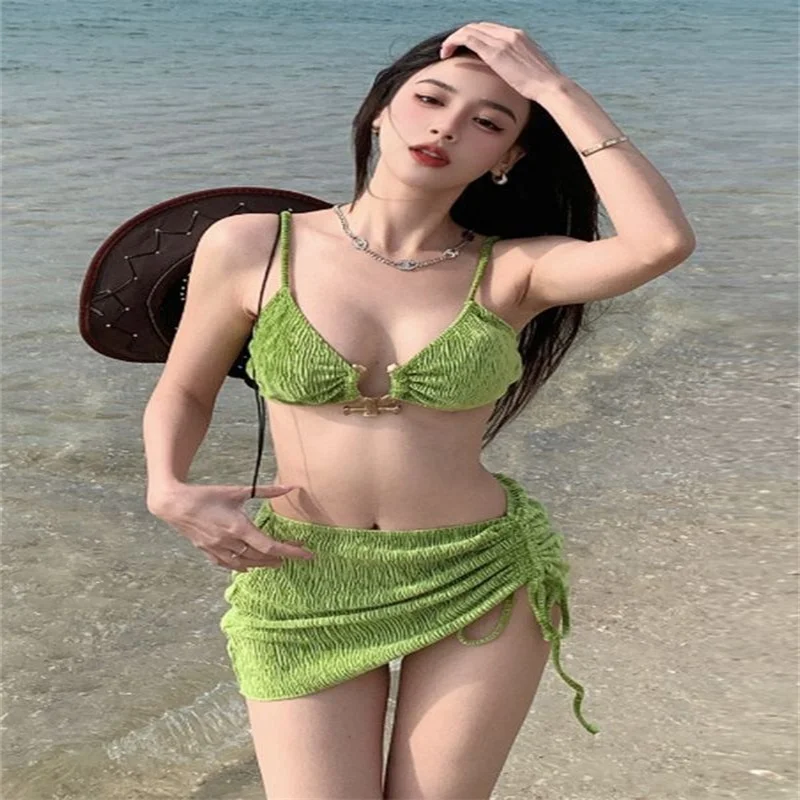 Set bikini sexy verde, costume da bagno piccante per ragazza, costumi da bagno, tendenza bikini da donna 2024