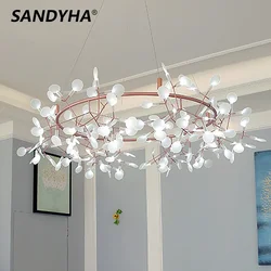 모던한 LED 반딧불이 샹들리에, 아크릴 나무 가지 펜던트 조명, 거실, 식당, 침실용, 집 장식용 행잉 램프, Lustres