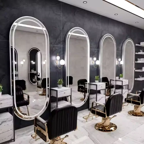 *-Factory Price Custom Design Of Modern Light Luxury Oval Square Mirror Hair Salon Furniture