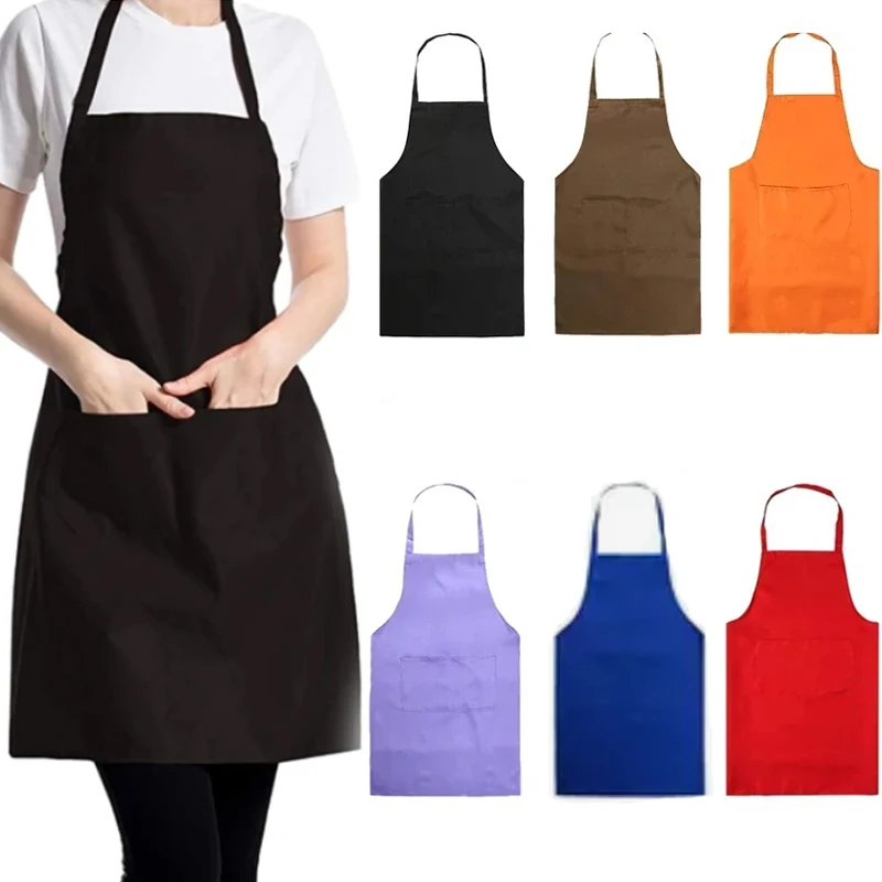 

Solid Cooking Apron With Pocket Kitchen Chef Cleaning Restaurant Waitress Apron Keep The Clothes Clean Sleeveless Convenient