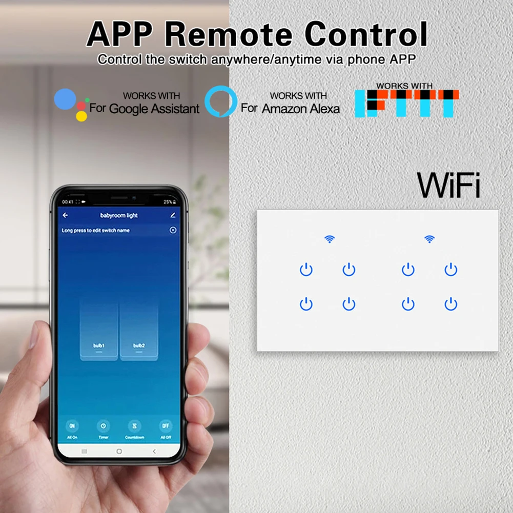 

Для приложения Smart Life, умный сенсорный переключатель Wi-Fi, дистанционное управление освещением, 146*86*35 мм, голосовое управление, лампа накаливания, совместимая