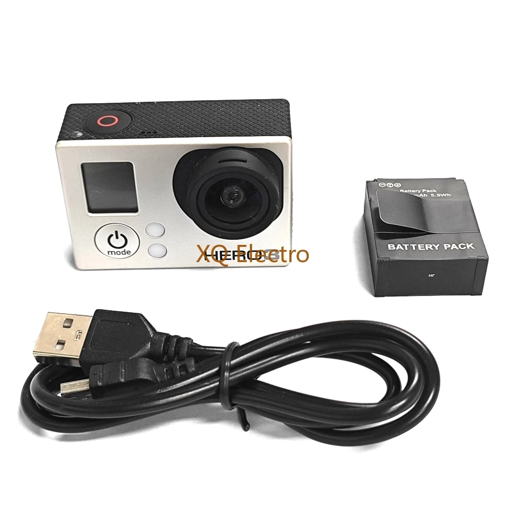 Leve e conveniente para Gopro Hero 3, Silver Edition, câmera esportiva, bateria e cabo de dados de carregamento, acessórios