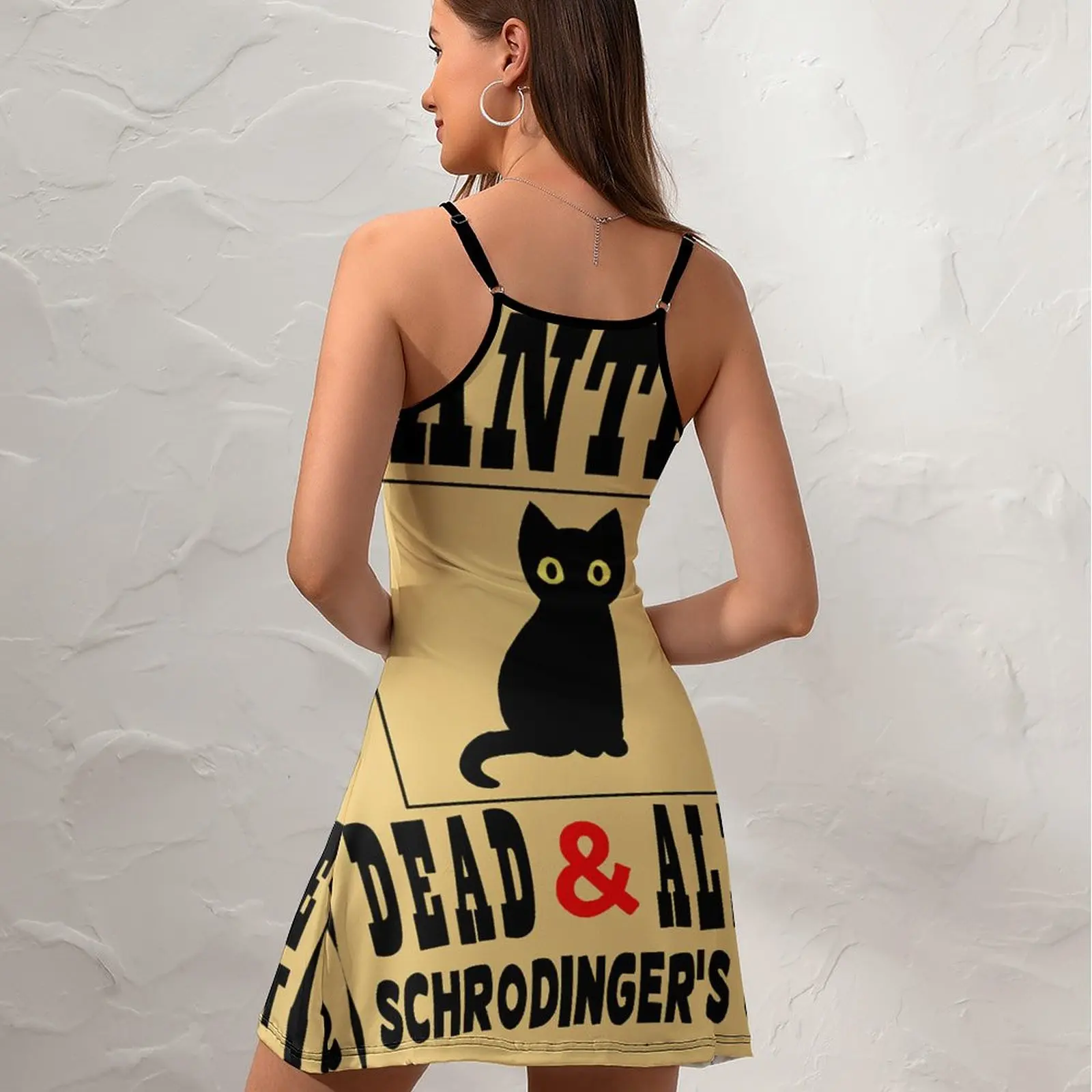 Wanted Erwin Schrodinger Cat 6 Hot Sale Exotic  Woman's Gown  Women's Sling Dress Humor  Parties Strappy Dress