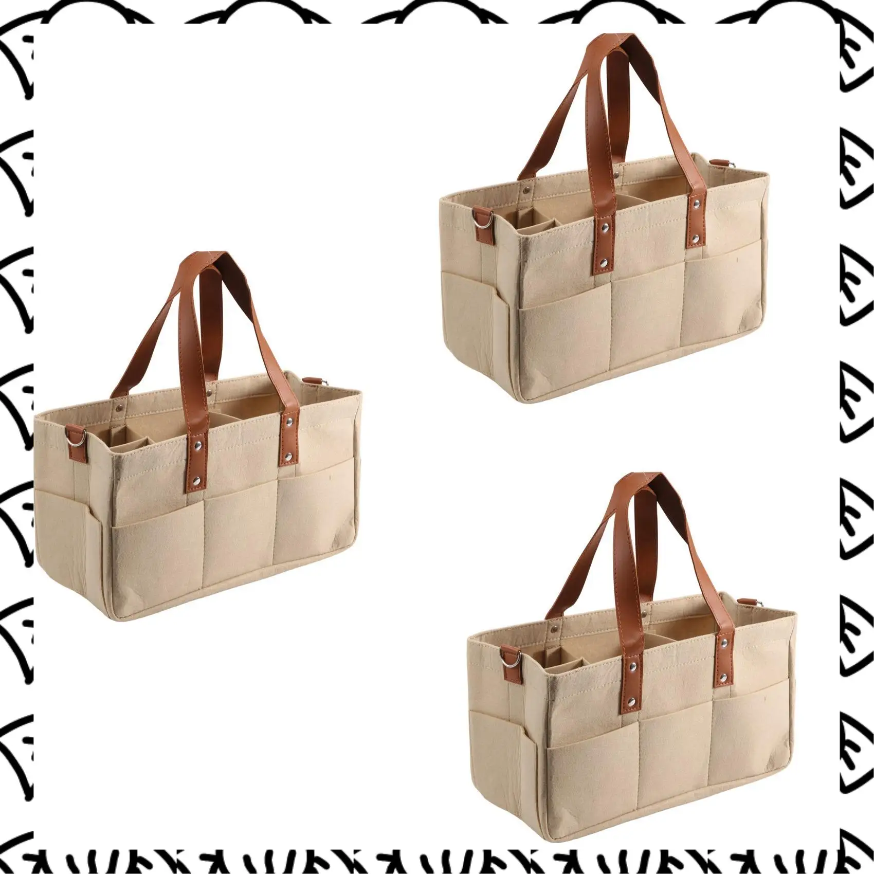 A71Z 3X Baby Felt Storage Nursery Organizer Basket Infant Diaper Bag With Handle Caddy Changing Nappy Kids Storage Carrier A