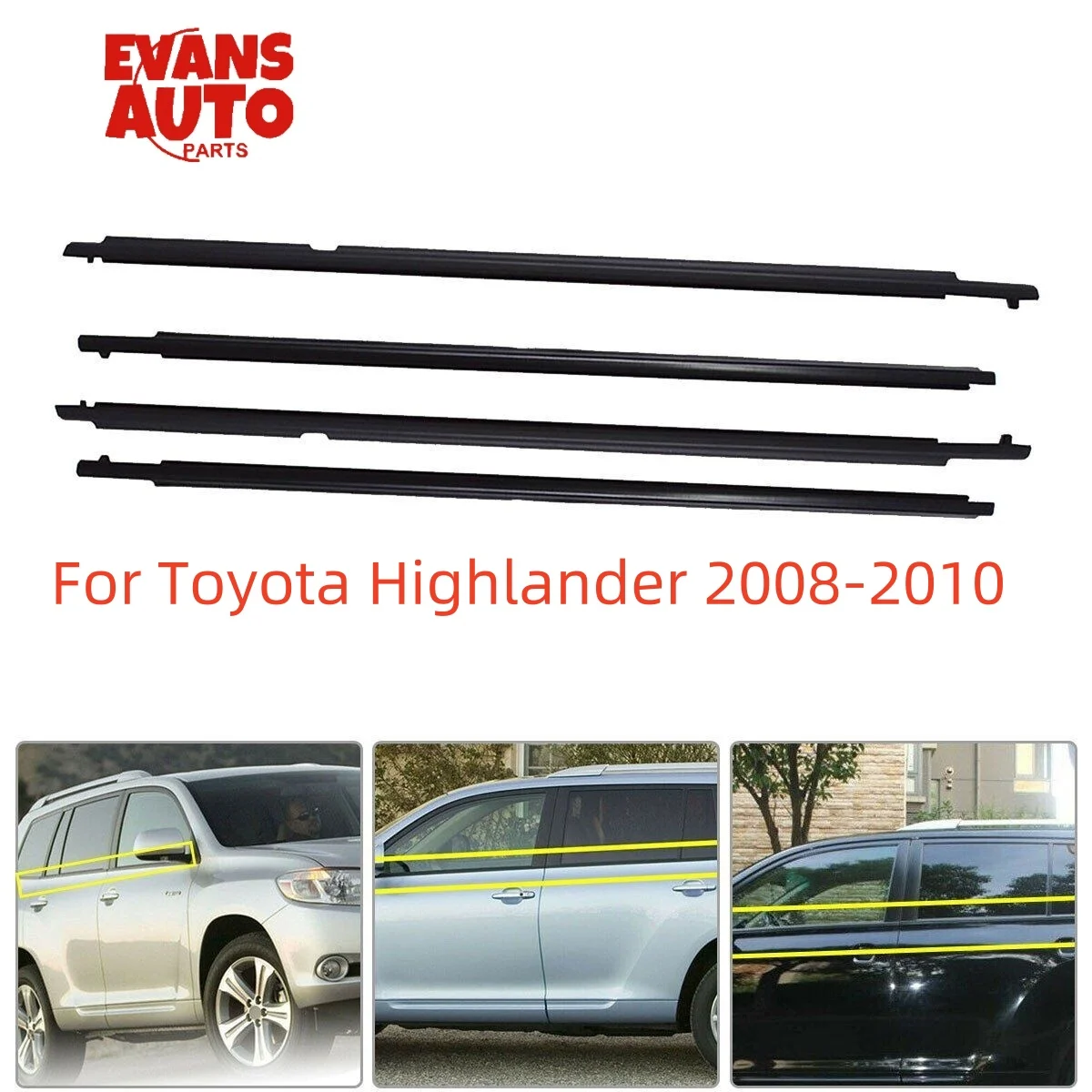 4Pcs Outdoor Car Window Weatherstrip For Toyota Highlander 2008-2010 Car Weatherstrip Window Moulding Trim