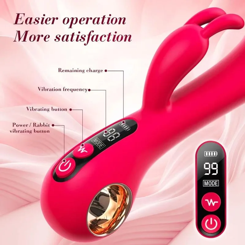 Vibrator Kelinci Digital Display Stimulator Titik G Klitoris Pemijat Puting Dildo Mainan Seks Masturbasi Wanita