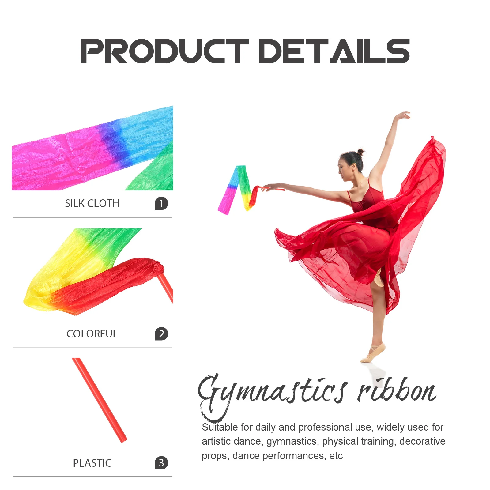 

Gymnastics Ribbon Dance Streamer Reusable Portable Handle Flexible Durable Performing Dance Accessory