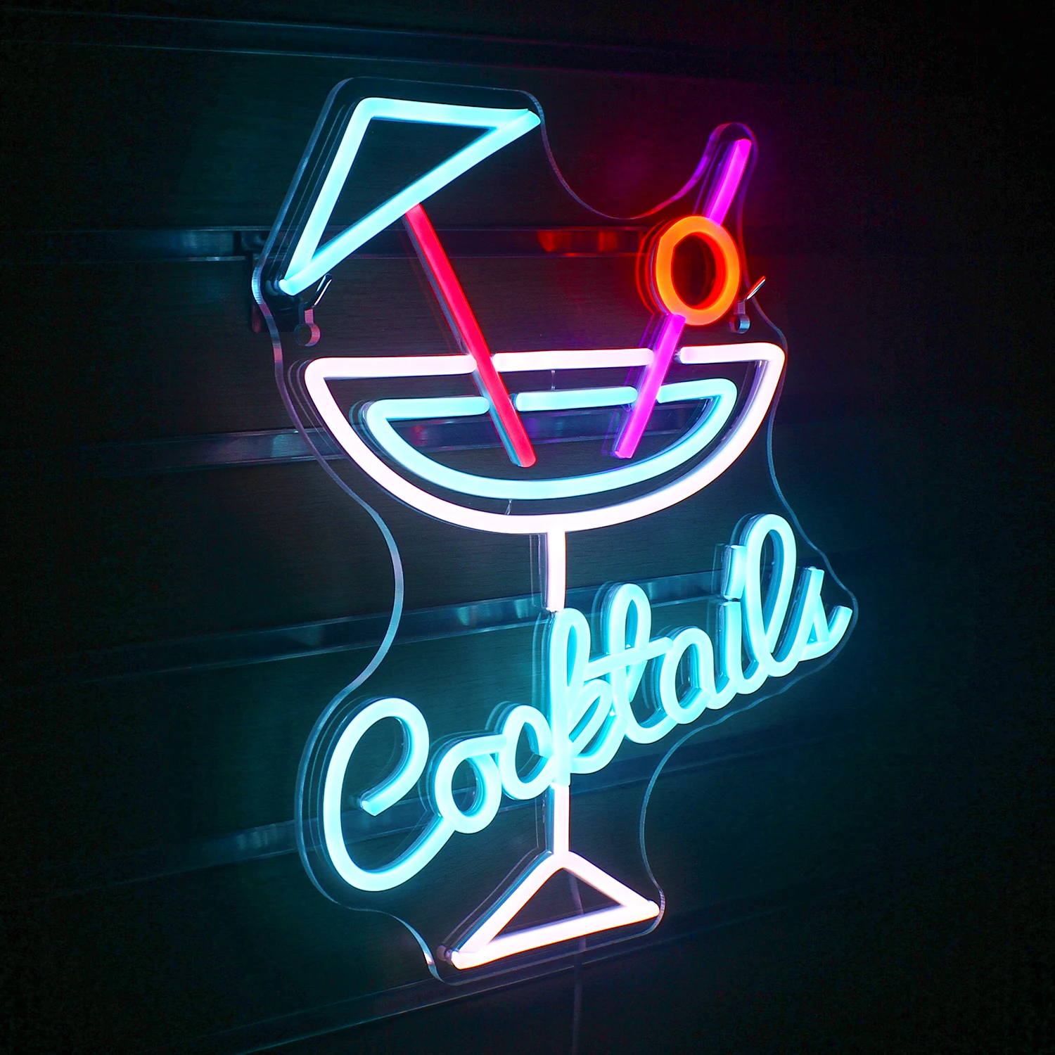 Imagem -04 - Cocktail Led Neon Sign Forma de Vidro Luz Azul Decoração de Parede Bar Light