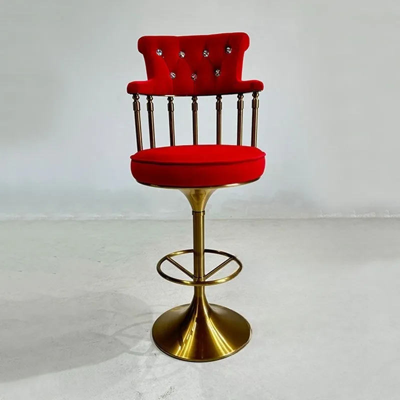 American light luxury stainless steel bar chair high back designer fabric high stool modern luxury bar chair