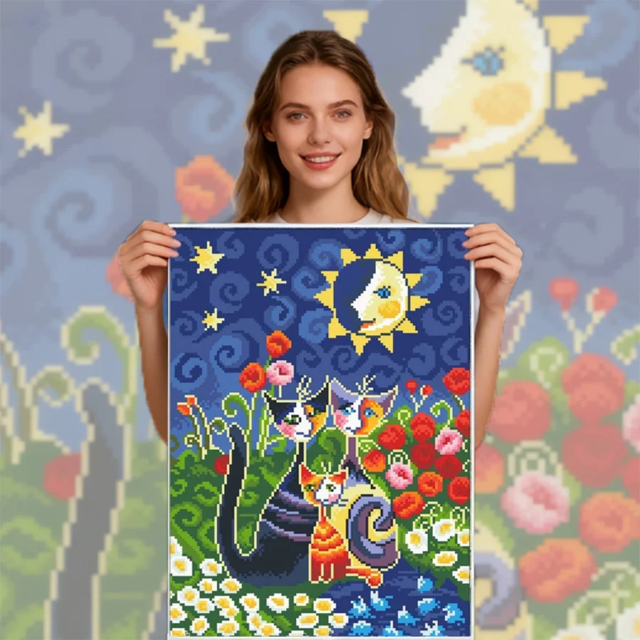 

2026 New style cartoon Cat Cross-stitch Set DIY Hand-embroidery Home decoration painting handicraft bag Collection pictures