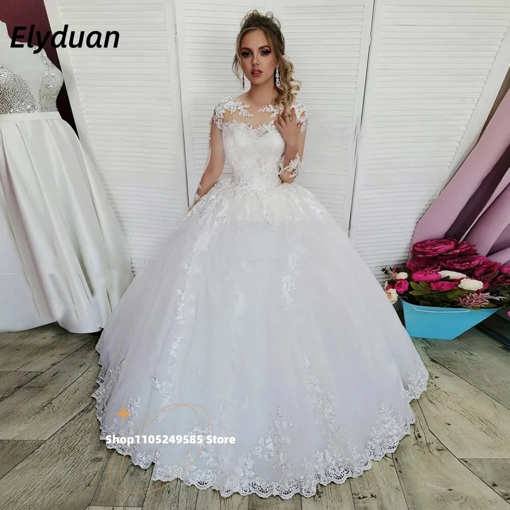 Elegant Ball Gown Wedding Dresses Long Sleeves Lace Appliques Customized Floor Length Ivory Tulle Vestidos De Novia 2026