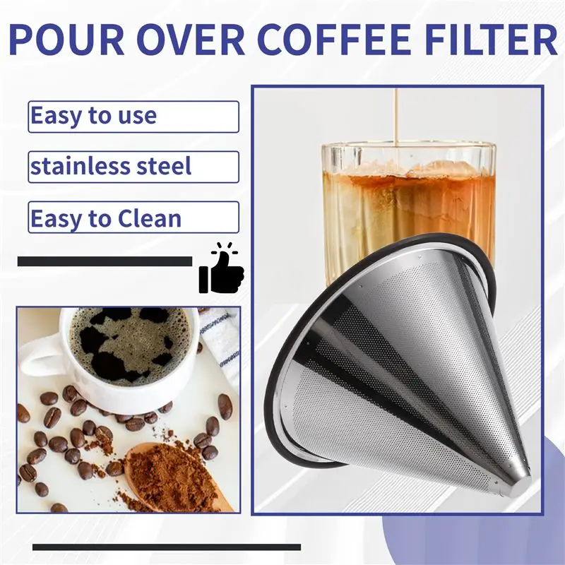 A20F-Coffee Pouring Filter Reusable Stainless Steel Coffee Dripper Paperless Coffee Filter For Sustainable Brewing