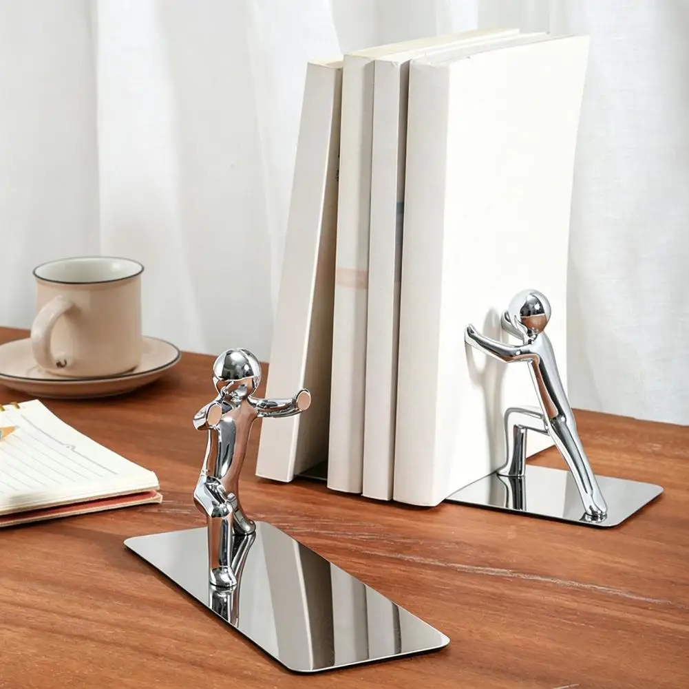 1 Pair Decorative Book Shelf Bookends Man Pushing Book Support Book Stopper Ornaments Resin Craft For Home Cabinet