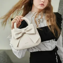 Elegant Bow Decor Solid Handbag Versatile Top Handle Crossbody Secure Zip Polyester Lined Perfect for Every Occasion Women's Bag