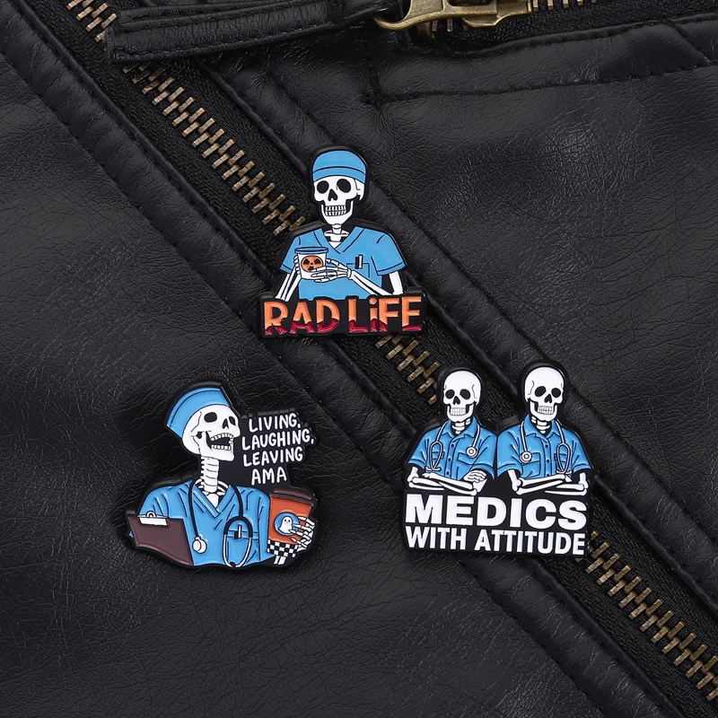 Medical Humor Pin Dark Comedy Style Medics With Attitude Rad Life Leaving AMA Design For Healthcare Workers Bag Decor