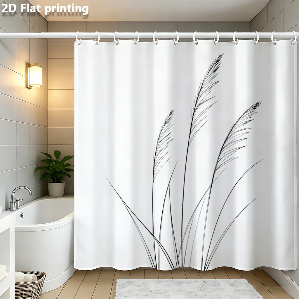 Modern Minimalist Botanical Tropical Line Art Shower Curtain Waterproof Bathroom Decor Liner Curtain Set
