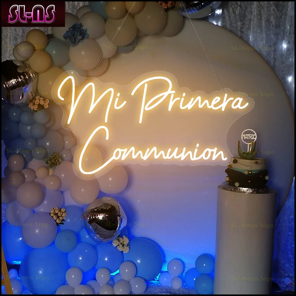 sinal de luz de neon led personalizado minha primeira comunhao luz de neon espanhola decoracao da festa de casamento decoracao do quarto 01