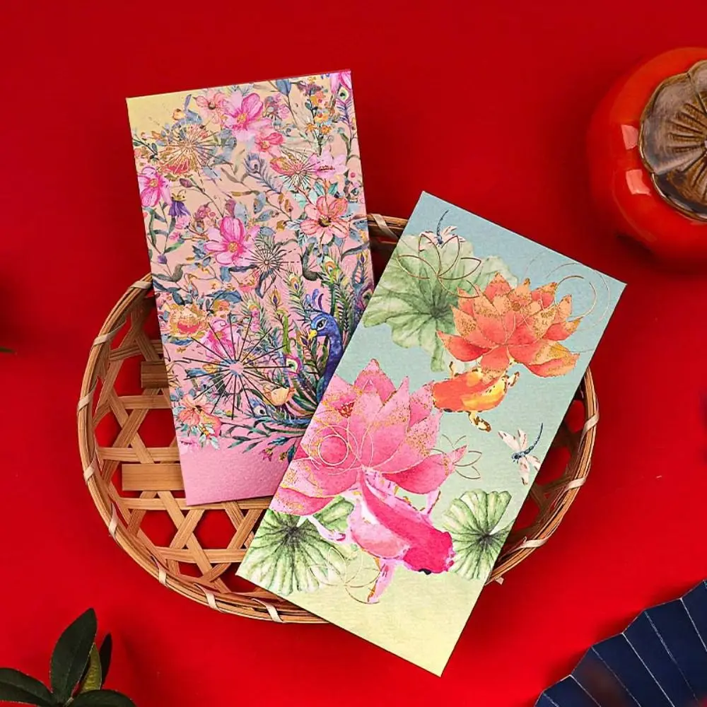 

6Pcs/set The Year of Dragon Red Envelope Chinese New Year Decorations Lotus Pattern Money Pocket Spring Festival Supplies Crane