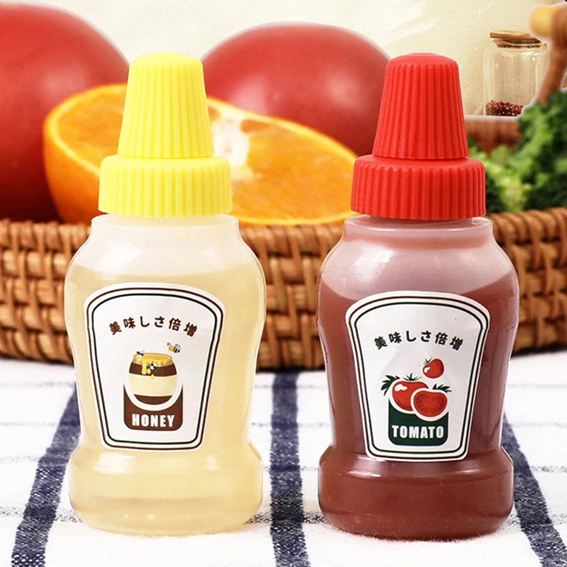 2Pcs Mini Seasoning Sauce Bottle Portable Tomato Ketchup Salad Dressing Container For Bento Lunch Box Kitchen Accessories