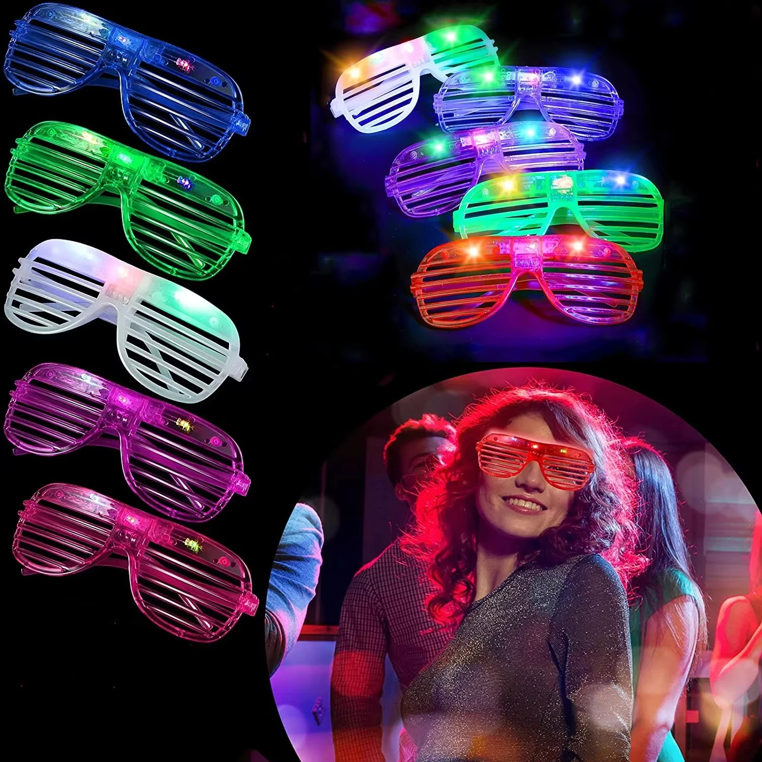 2pcs Led 6 Colors Light Up Shutter Shades Glasses Light Sunglasses Party  Display Favors