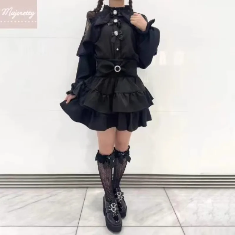 Japanese Rojita Original New Mine Series Mini Skirts Women's High-waisted A-line Kawaii Y2k Clothes Black Short Skirts Female