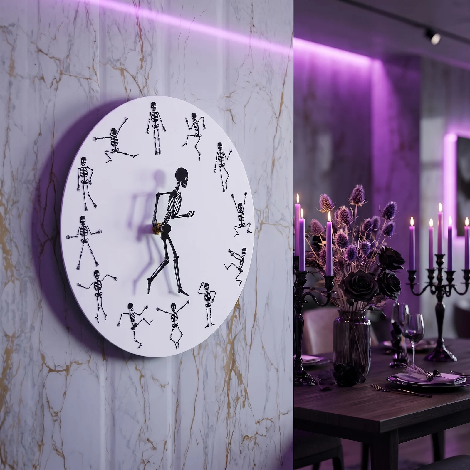 3D Moving Dancing Skeleton Wall Clock for Halloween Party Gothic Home Decor Novelty Gothic Spooky Decorative Skull Wall Clock