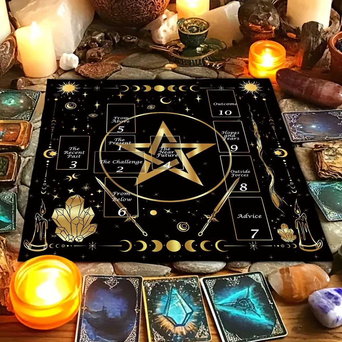 Star Celtic Cross Altar Cloth Tarot Card Table Cloth Witch Moon Divination Table Cover For Tarot Mat Witchy Gifts Decor Card Pad