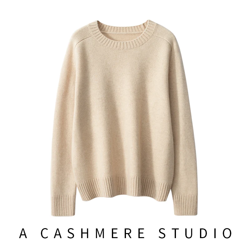 Hot Sale 2024 Autumn Winter New 100% Cashmere Sweater O-Neck Women\'s Thicken Warm Pullover Female Loose Knit Jumper Basic Tops