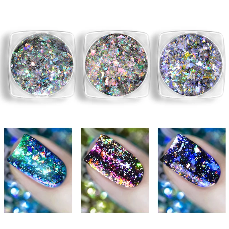 1 Bottle Aurora Glitter Chameleon Nail Flakes Sequins 0.2g Holographic Shining Nail Art Powder Dazzling Tips Manicure Decoration