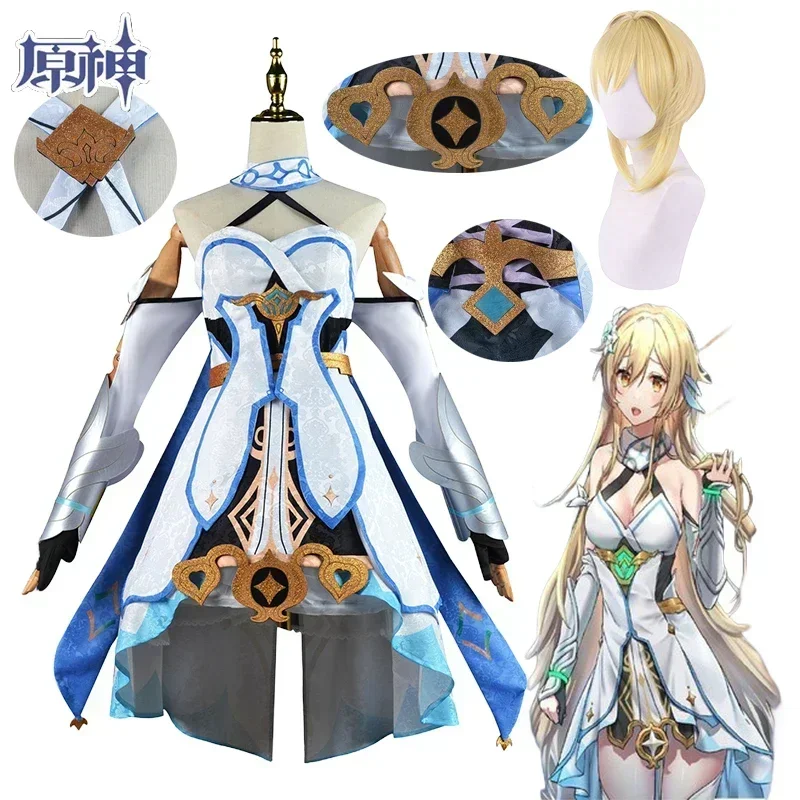 Anime Lumine Cosplay Costume Anime Genshin Impact Lumine Cosplay Costume Dress Wig Outfits Halloween Costumes for Women Game