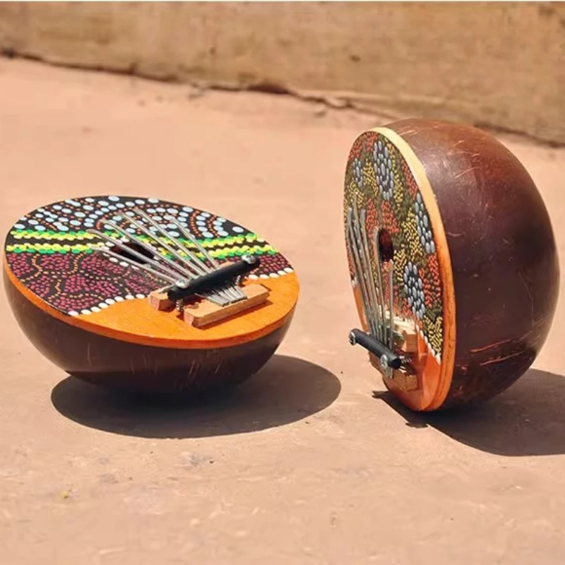 Coconut Shell Kalimba 7 Tone Carving Painting Thumb Piano Sweet Portable Cute Kalimbas for Kids Adult Beginner Finger Pianos