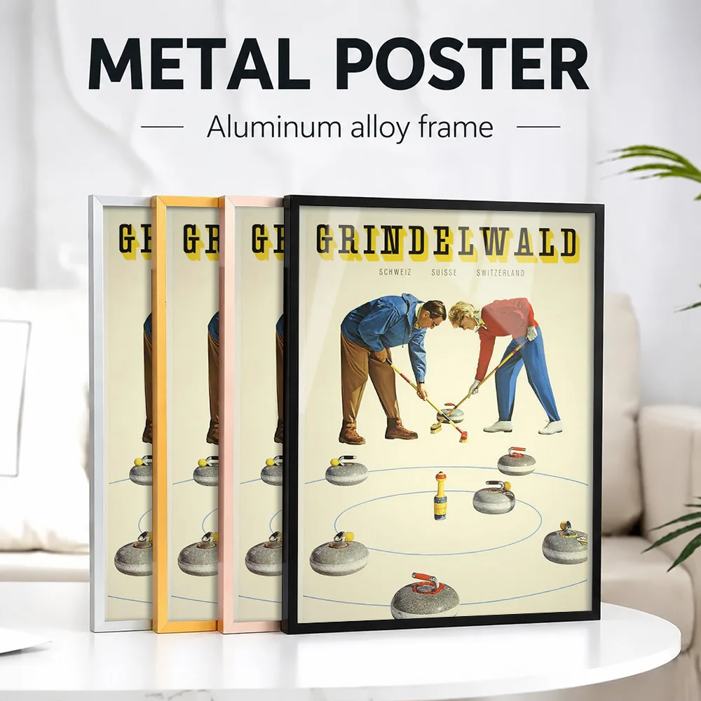 Vintage Curling Competition Metal Poster With Aluminum Alloy Frame Personalized Photo Modern Sports Style Wall Art For Fan Cave